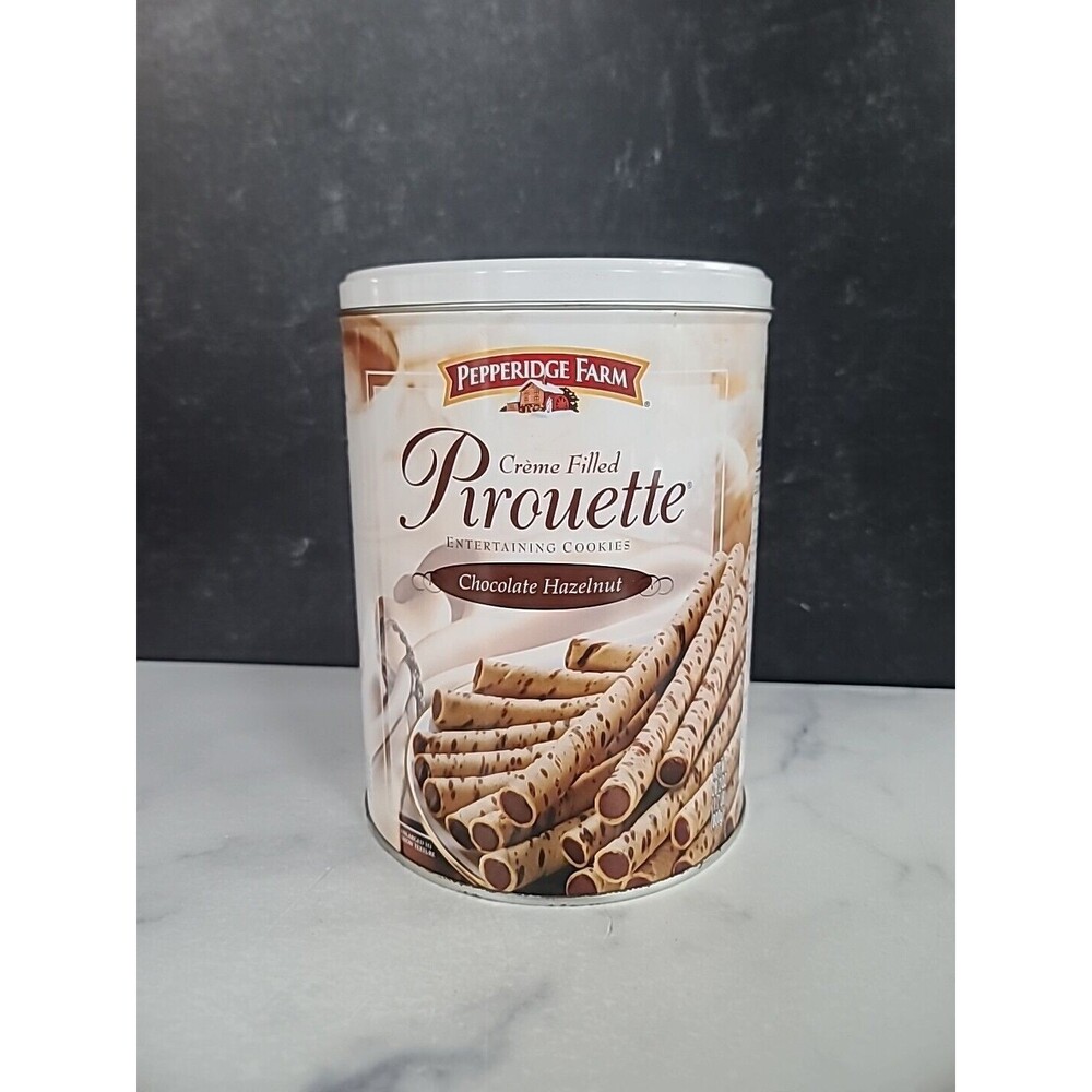 Pepperidge Farm Pirouette Cookies Empty Tin Large 28 oz 8x6-Inch Canister Shape